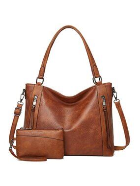 2PCS Hobo Bags Women Shoulder Crossbody Purse Vegan Leather